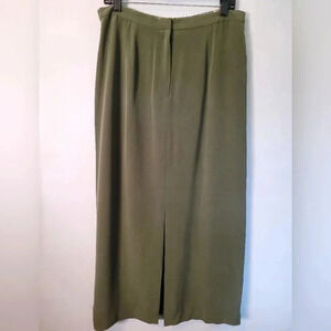 DIANE VON FURSTENBERG SILK green quiet luxury sophisticated career Maxi Skirt L